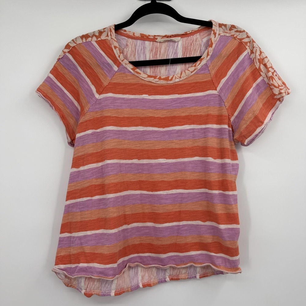 We The Free Top Womens Small Multicolor Round Neck Short Sleeve Cotton Relaxed